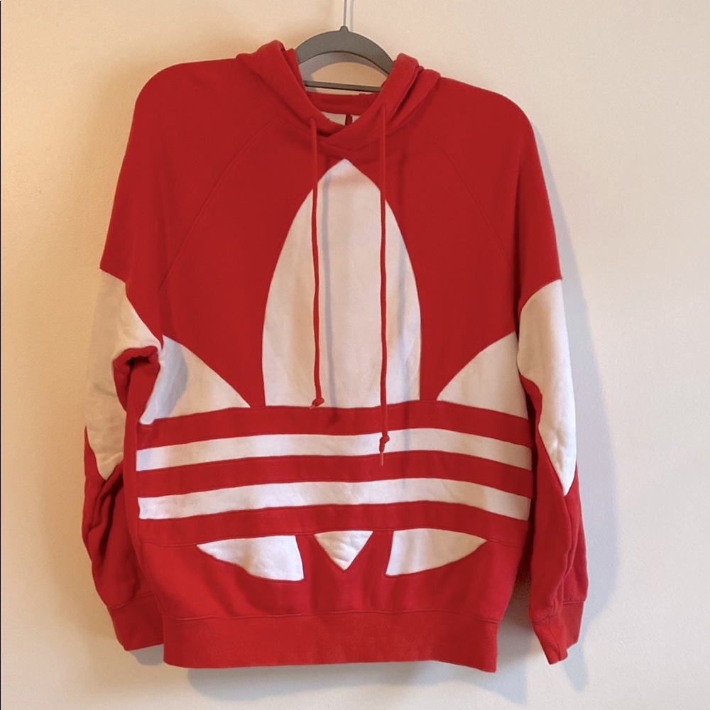 Adidas Big Trefoil Red and White Hoodie Sweatshirt size S